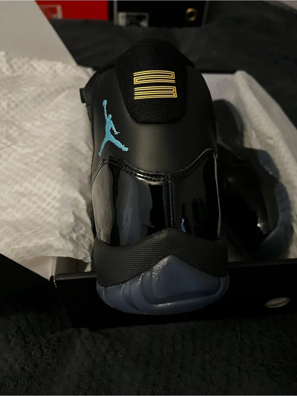 Gamma (2025) Men Retro 11 Jordan Black Patent Leather Sneakers with Teal Jumpman